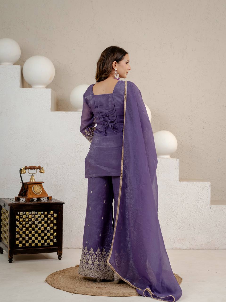 Elegant Lavender Embellished Kurta and Flared Sharara Set Featuring Intricate Silver Zari Embroidery and a Sheer Matching Dupatta